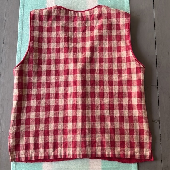 The Limited Plaid Check‎ Print Linen Cotton Blend Sleeveless Sweater Vest - Picture 2 of 6